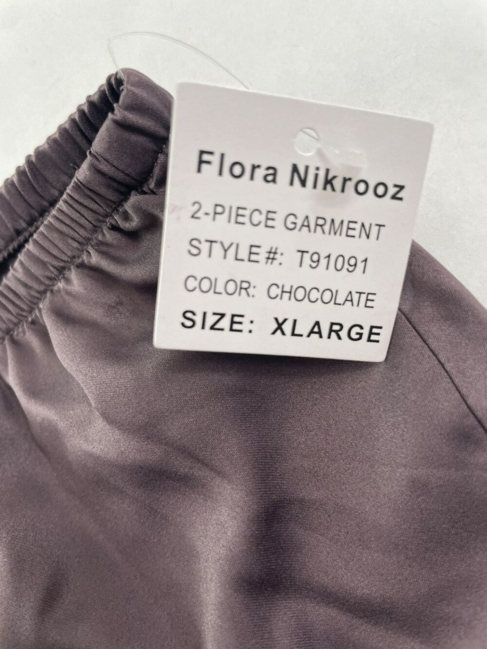 Flora By Flora Nikrooz Chocolate Satin Lace Trim 2-Piece Pajama Set Size XL NWT - Picture 8 of 11